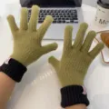 Women winter warm knitted gloves touchscreen thick wool split-finger cold-proof green - One Size / Matcha Green