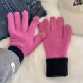 Pink knitted gloves for women winter warm touchscreen thermal thick fuzzy wool gloves - One Size / Rose Red