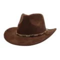 Sombrero de vaquero western de ante marrón detalle, cadena elegante, fedora de jazz sol. - 58cm / Café