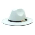 Light green wool felt fedora hat featuring black leather strap and chic gold metal buckle. - Mint Green