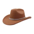 Detaillierte Nahaufnahme des braunen Wollfilz-Cowboyhuts mit glänzendem Silber-Strassband. - Einheitsgröße / Khaki