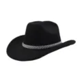 Schwarzer Filz-Cowboyhut mit funkelndem silbernen Strass-Blätterband, Detailansicht. - Einheitsgröße / Schwarz
