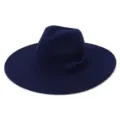 Μπλε σκούρο μάλλινο καπέλο fedora με φαρδύ γείσο και κορδέλα φθινόπωρο χειμώνας. - 58cm / Ναυτικό μπλε