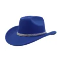 Blauer Filz-Cowboyhut mit funkelndem silbernen Strass-Blätterband Detailaufnahme. - Einheitsgröße / Saphirblau