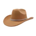 Klassischer Filz-Cowboyhut mit Strass-Bl Band, stilvoller Khaki-Jazzhut für Damen und Herren. - Einheitsgröße / Camel