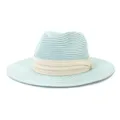 Detailed view of light green straw fedora hat with beige band for summer beach sun protection. - 58cm / Light Green
