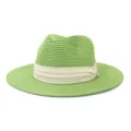 Summer green straw fedora hat detail, stylish sun protection beach cap for outdoor travel. - 58cm / Green