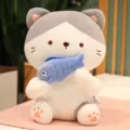 Cute sitting cat plush toy holding a small fish, soft stuffed animal doll for kids and girls. - Sitting Cat / Sitting Position 60cm