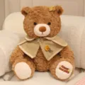 Cute brown plush teddy bear toy with shawl and flower decor, sweet soft hugging pillow gift. - 25cm / Neck Flap Style