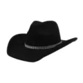 Black suede cowboy hat with sparkling rhinestone band, stylish wide brim fashion accessory. - 58cm / Black