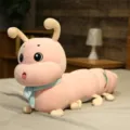 Pink caterpillar plush toy with cute blue scarf, soft hugging pillow for kids and babies. - Pink / 95cm (0.9kg)