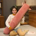 Pink long plush body pillow with cute antlers, soft stuffed toy for bedroom bed use. - Elk / 1m