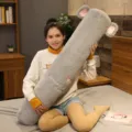 Grey cylindrical rabbit ear plush long pillow cute bed bolster cushion for girls bedroom - Gray Elephant / 1m