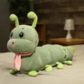 Cute green caterpillar plush toy with pink scarf, soft long hugging pillow for kids. - Dark Green / 95cm (0.9kg)