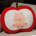 Red apple plush pillow with cute cartoon bear pattern, soft sofa cushion and chair backrest. - Capybara