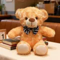Mignon ours en peluche avec nœud papillon rayé, poupée en peluche douce pour enfants et filles. - Ours brun clair - nœud papillon rayé bleu marine
