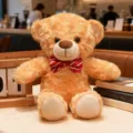 Adorable peluche d'ours en peluche avec nœud papillon marron doux jouet pour enfants cadeau. - Brun clair - nœud papillon rayé rouge vin