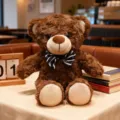 Mignon ours en peluche marron avec nœud papillon rayé, poupée douce pour enfants. - Ours brun foncé - nœud papillon à rayures bleu marine