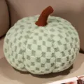 Lamb fleece pumpkin pillow plush toy, green checkered cute cushion for home decor and gifts. - Small 15x20cm / Green