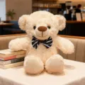 Mignon jouet en peluche ours en peluche avec nœud papillon rayé, poupée douce enfant. - Ours blanc cassé - nœud papillon à rayures bleu marine