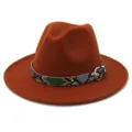 Sombrero fedora de lana otoño invierno para hombre mujer, elegante sombrero jazz con serpiente color. - Rojo Óxido