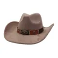 Details of the vintage suede cowboy hat with western bull skull metal badge and wide brim. - Dusty Pink