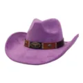 Purple faux suede cowboy hat featuring a western bull skull metal decor. Perfect detail view. - Purple