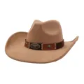Classic suede western cowboy hat with decorative bull skull band and stylish stitching design. - Camel