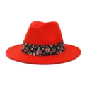 Elegante sombrero fedora de lana roja para hombres y mujeres con bonita cinta floral. - 58cm / Naranja