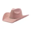 Pink suede western cowboy hat detail, rhinestone decorated band, wide brim jazz hat style. - 58cm / Dusty Pink