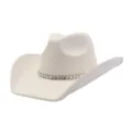 White faux suede cowboy hat with sparkling rhinestone band, stylish wide brim jazz hat for women. - 58cm / Cream