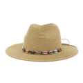 Chapeau de paille été plage extérieur protection solaire coquillages perles décoration. - Réglable / Kaki