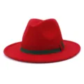Red wool fedora hat with green red ribbon, classic British style, warm winter hat for adults. - 58cm / Red