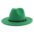 Sombrero fedora de lana verde de ala ancha gorra estilo jazz otoño invierno unisex - 58cm / Verde oscuro