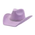 Purple suede cowboy hat with sparkling rhinestone band, stylish wide brim jazz hat for women. - 58cm / Light Purple