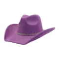 Purple faux suede cowboy hat with rhinestone band, wide brim fashion jazz fedora hat. - 58cm / Medium Purple