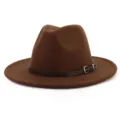 Sombrero fedora de lana marron clasico para otoño e invierno, ala ancha estilo jazz. - 58cm / Café