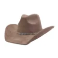 Close-up view of the brown suede cowboy hat showcasing the sparkling rhinestone band detail. - 58cm / Dusty Pink