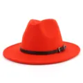 Sombrero fedora de lana roja para hombres y mujeres, elegante sombrero de jazz de ala ancha. - 58cm / Naranja