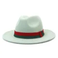 Classic wool fedora hat with red green ribbon, stylish wide brim autumn winter headwear. - 58cm / Mint Green
