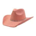 Pink suede cowboy hat detail, rhinestone hatband, stylish western jazz hat close up. - 58cm / Rose Quartz