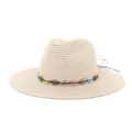 Chapeau fedora en paille tissée beige avec bande de coquillages colorés, chapeau de plage idéal. - Réglable / Rose