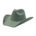 Green suede cowboy hat with rhinestone band, wide brim jazz hat for women and autumn fashion. - 58cm / Pickle Green