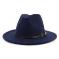 Sombrero fedora azul marino unisex, sombrero jazz de fieltro de lana de ala ancha marrón. - 58cm / Azul marino