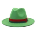 Unisex wool felt fedora hat wide brim stylish winter autumn green fashion headwear outfit - 58cm / Grass Green