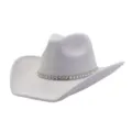 Light grey suede western cowboy hat with sparkling rhinestone band, stylish wide brim jazz hat. - 58cm / Light Gray