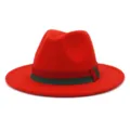 Red Fedora Hat Wide Brim Wool Felt Panama Hat Retro British Style Jazz Hat for Men Women - 58cm / Orange