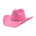 Pink suede cowboy hat with sparkling rhinestone band, stylish cowgirl jazz hat for women. - 58cm / Barbie Pink