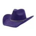 Purple suede cowboy hat with rhinestone band, stylish wide brim fedora for women and men. - 58cm / Deep purple