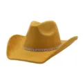 Womens Rhinestone Suede Cowboy Hat Wide Brim Western Fedora Jazz Hat Autumn Winter - 58cm / Turmeric